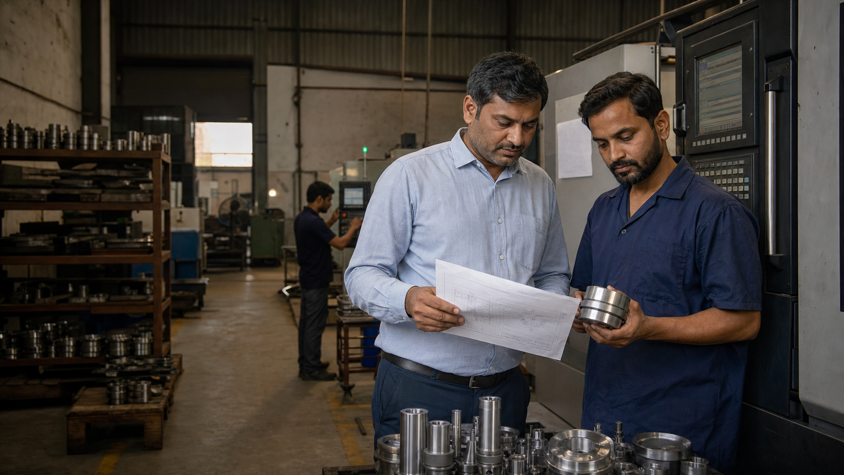 Industrial machining operation on a factory floor