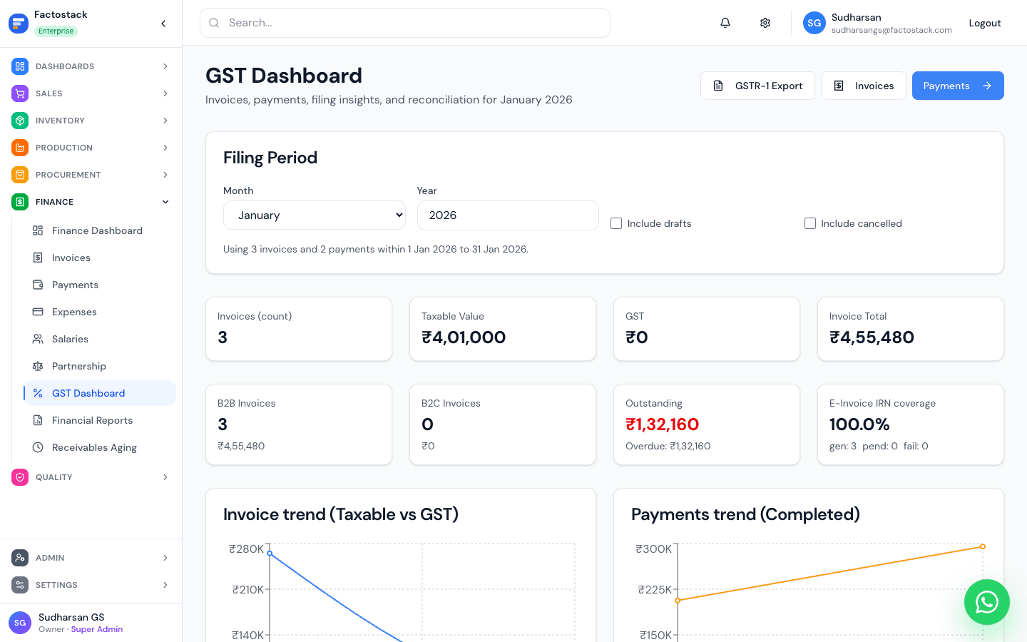FactoStack Quality product screen